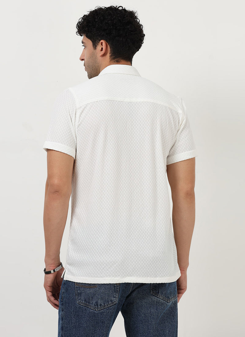 HALO Diamond Textured Knitted Shirt White-Back View
