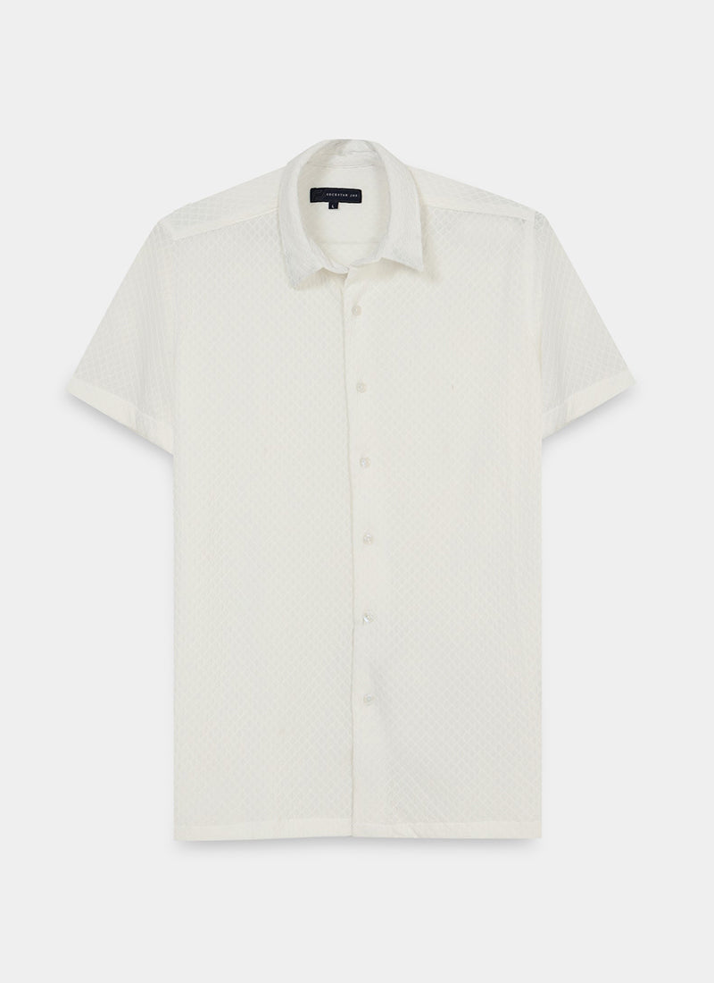 HALO Diamond Textured Knitted Shirt White-Flatlay Front View