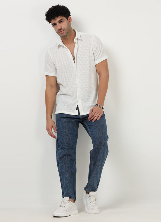 HALO Diamond Textured Knitted Shirt White-Front View