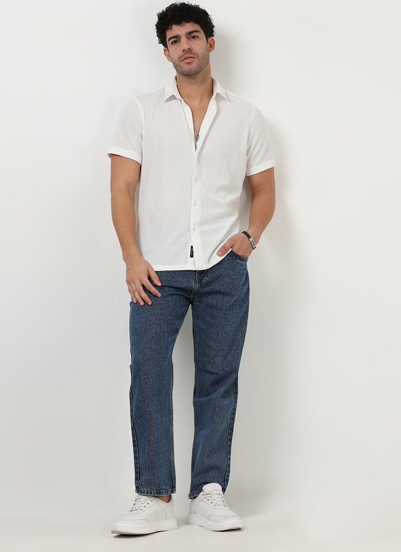 HALO Diamond Textured Knitted Shirt White-Model Front  View