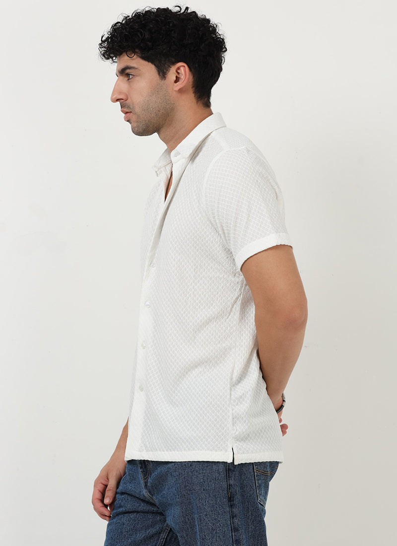 HALO Diamond Textured Knitted Shirt White-Side View