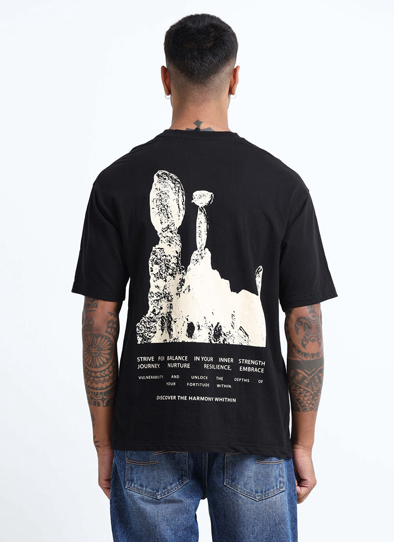 HARMONY Oversized Cotton Printed T-Shirt Black Anthracite - Back Print View