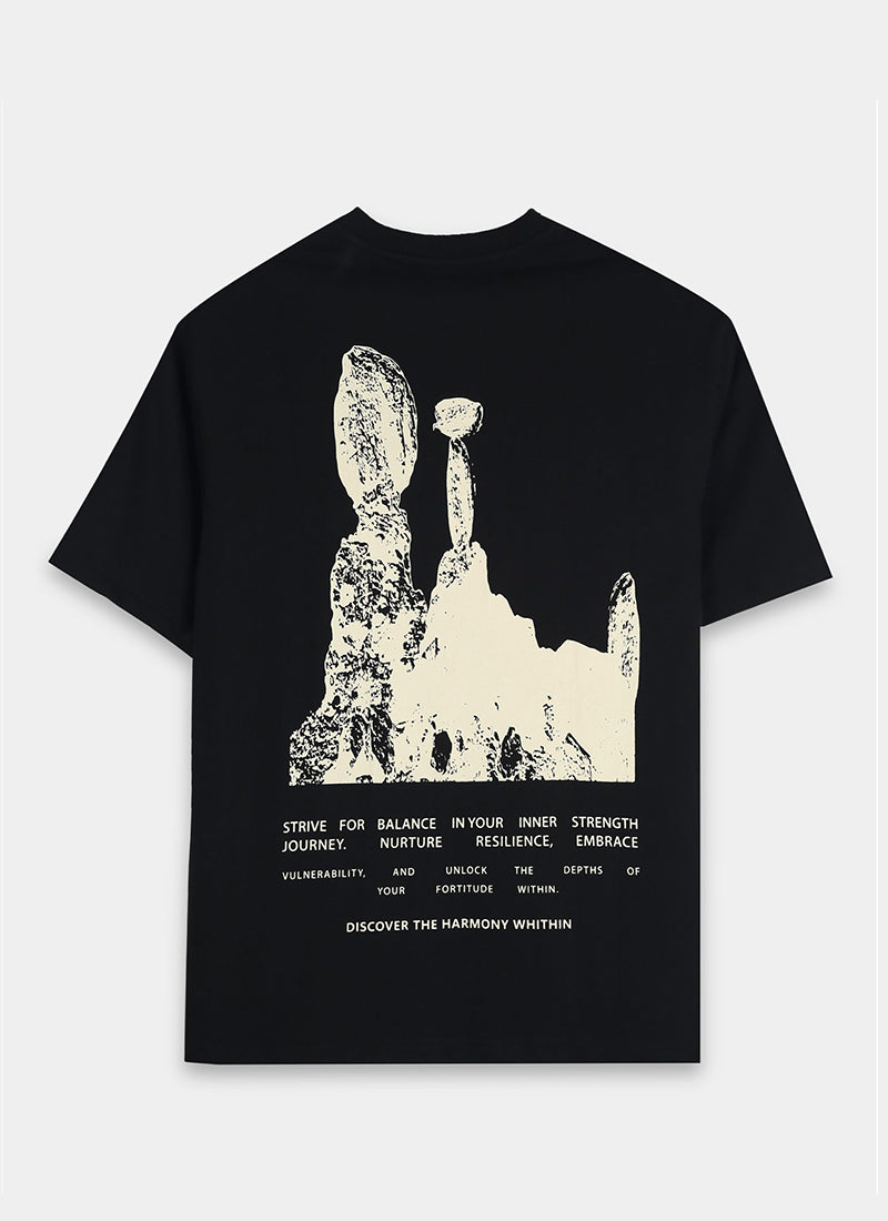HARMONY Oversized Cotton Printed T-Shirt Black Anthracite - Flatlay Back Prints