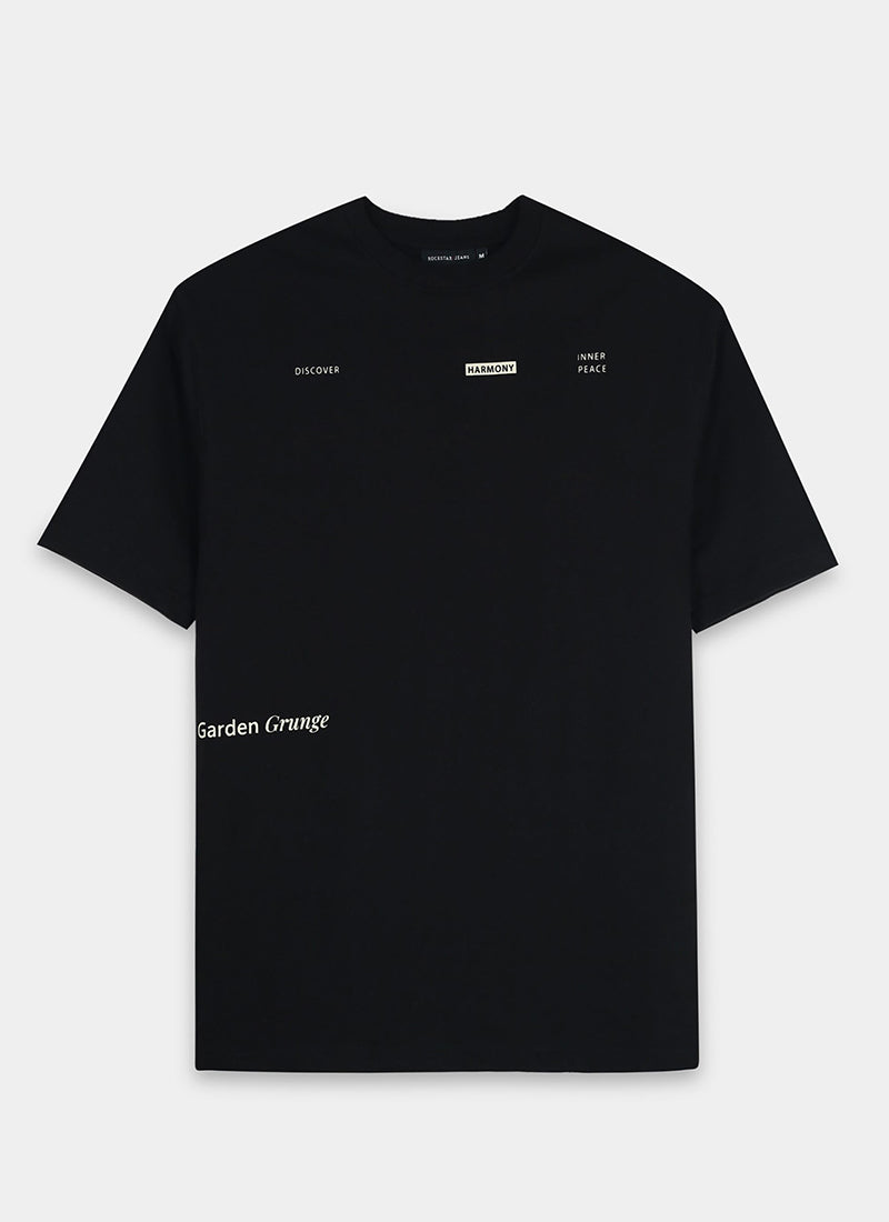 HARMONY Oversized Cotton Printed T-Shirt Black Anthracite - Flatlay Front View