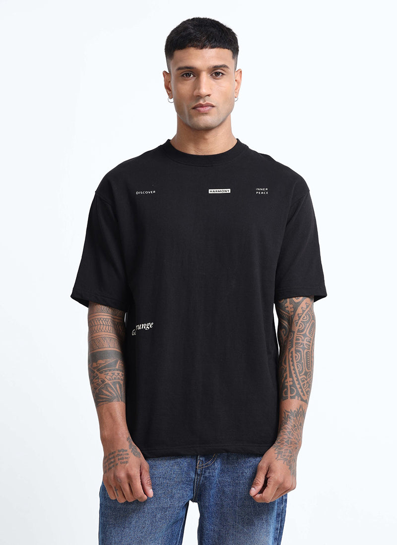 HARMONY Oversized Cotton Printed T-Shirt Black Anthracite - Front View