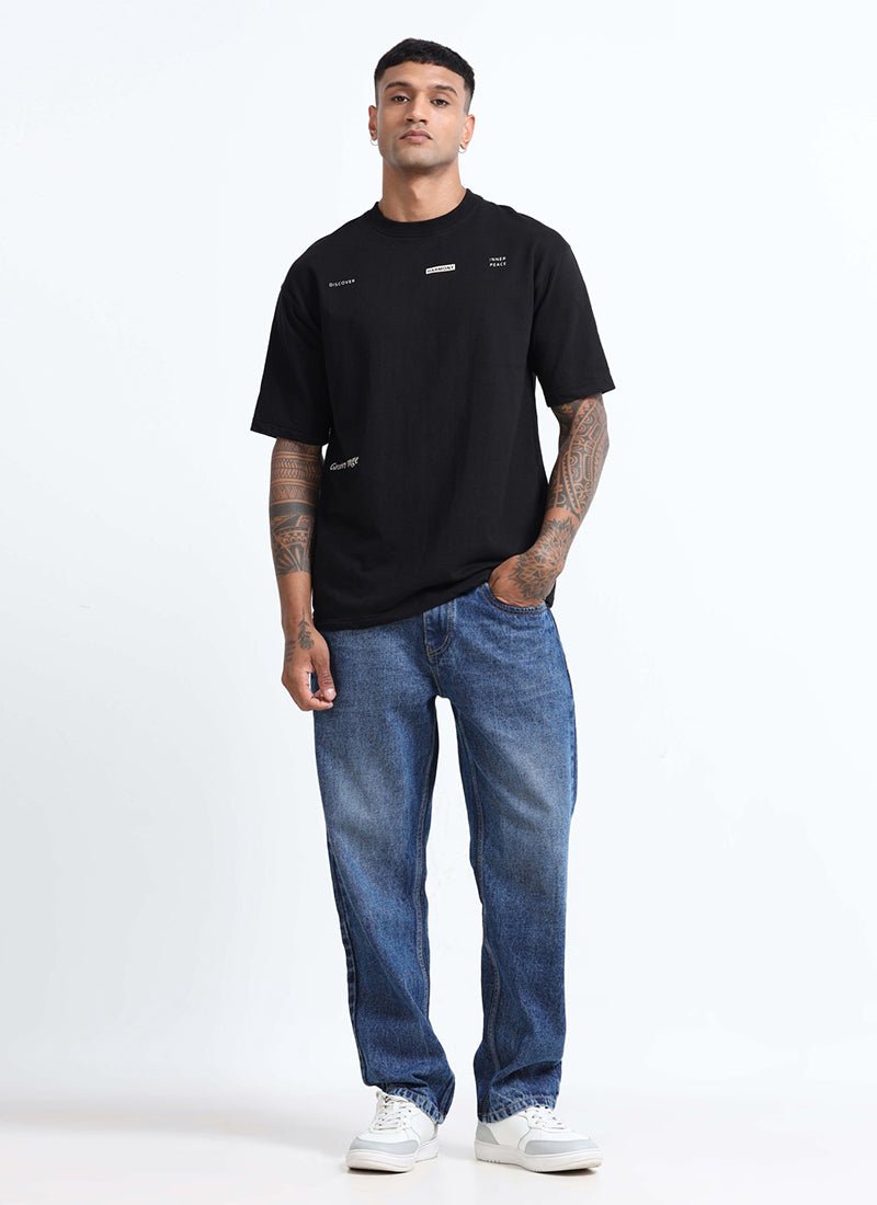 HARMONY Oversized Cotton Printed T-Shirt Black Anthracite - Model Images