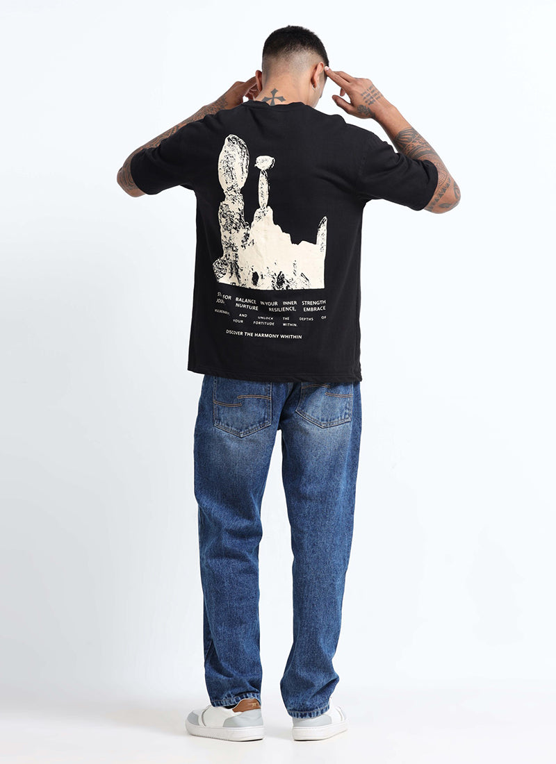 HARMONY Oversized Cotton Printed T-Shirt Black Anthracite - Model View