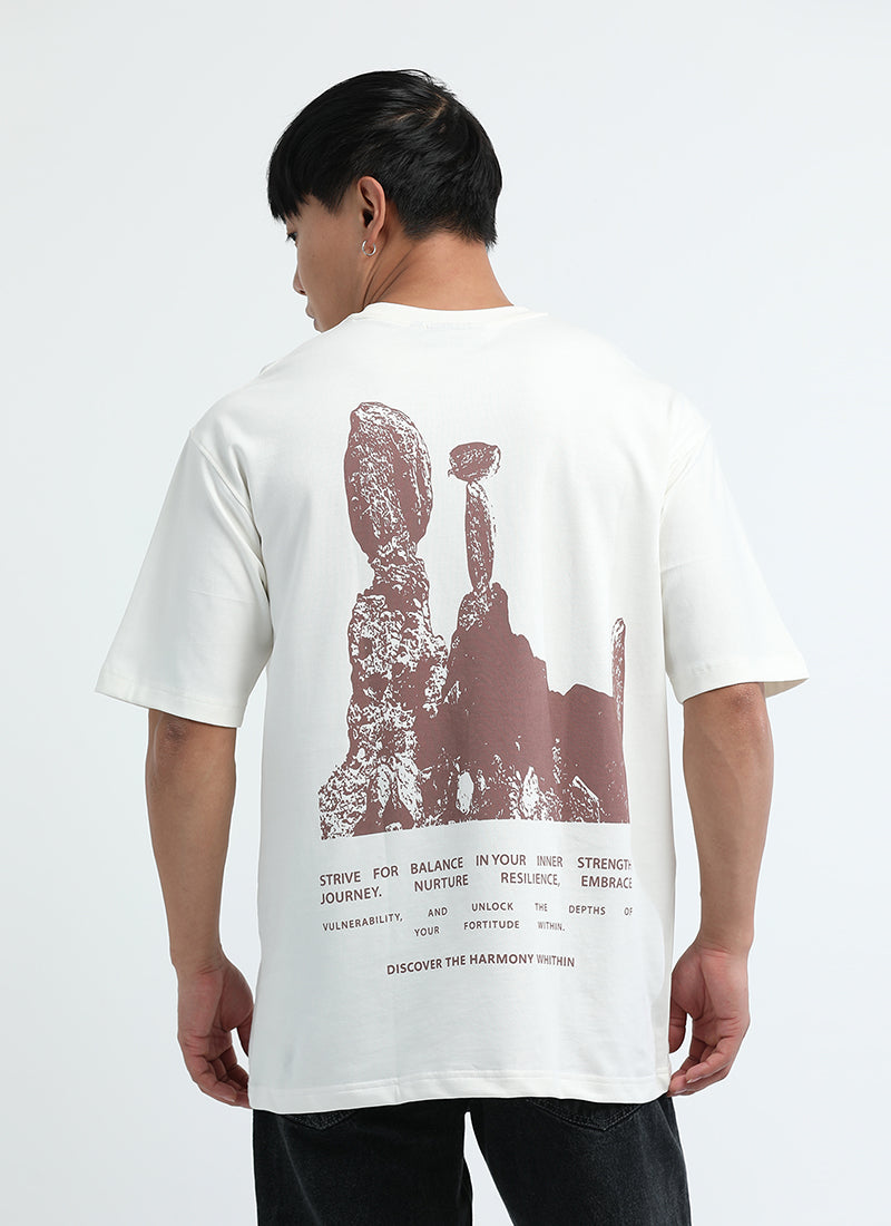 HARMONY Oversized Cotton Printed T-Shirt Off White - Back View