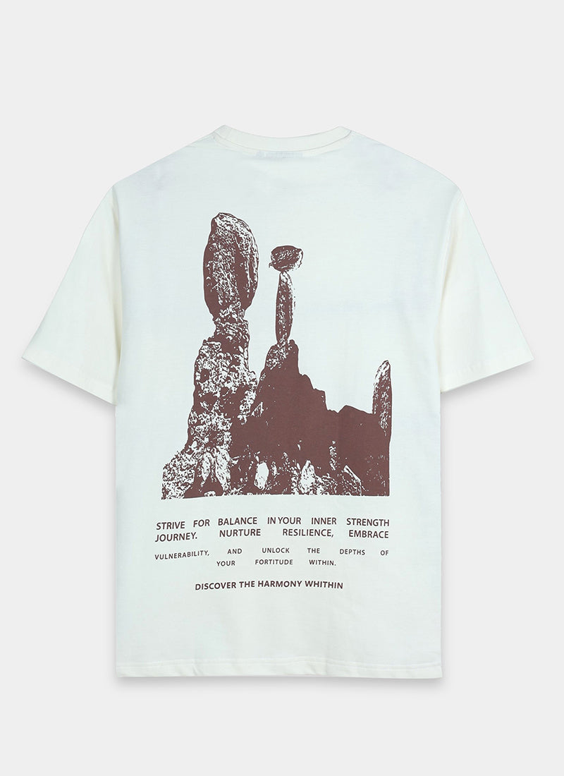 HARMONY Oversized Cotton Printed T-Shirt Off White - Flatlay Back View