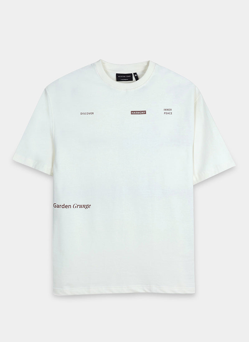 HARMONY Oversized Cotton Printed T-Shirt Off White - Flatlay Image View