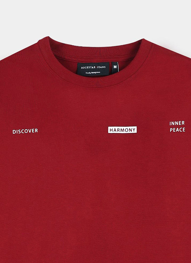 HARMONY Oversized Cotton Printed T-Shirt Wine Red - Details Image