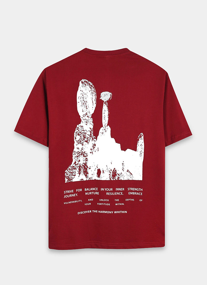 HARMONY Oversized Cotton Printed T-Shirt Wine Red - Flatlay Back View