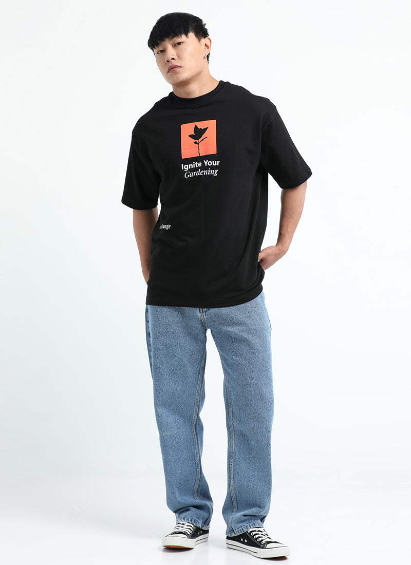IGNITE YOUR GARDENING Oversized Cotton Printed T-Shirt Midnight Black - Matching Prints View