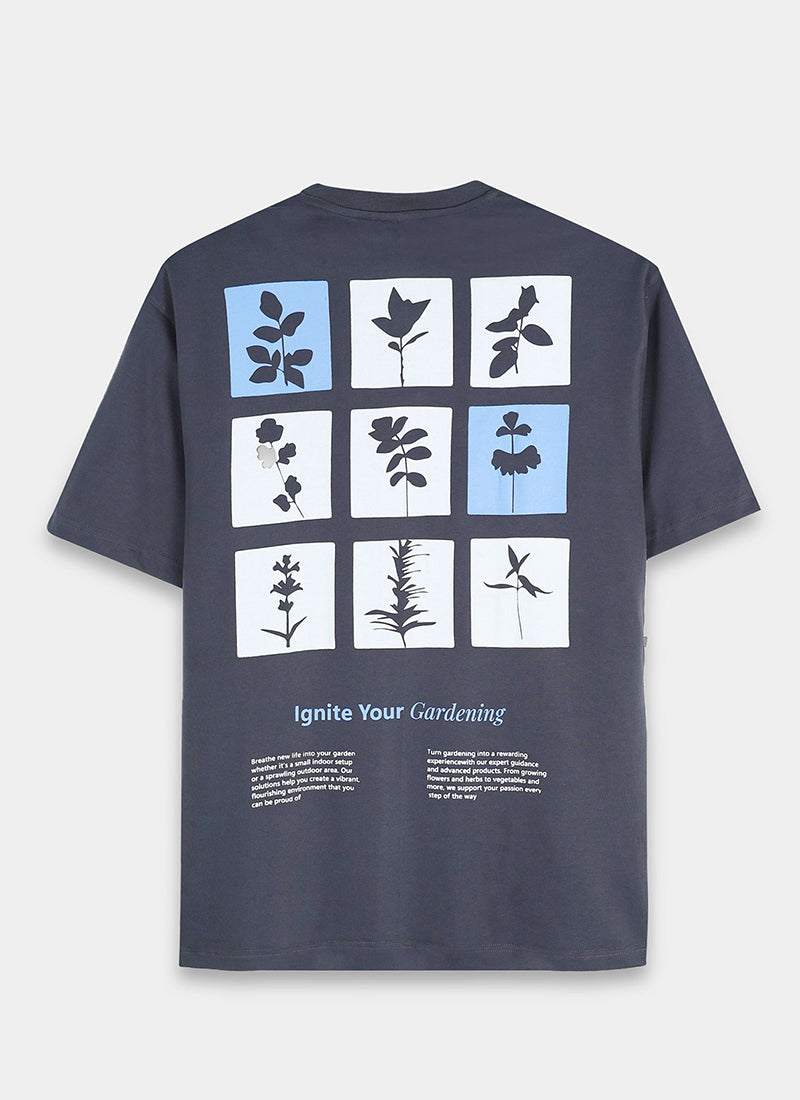 IGNITE YOUR GARDENING Oversized Cotton Printed T-Shirt Slate Grey - Flatlay Back View