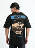 LIFE IS GOOD Oversized Cotton Printed T-Shirt Carbon Black