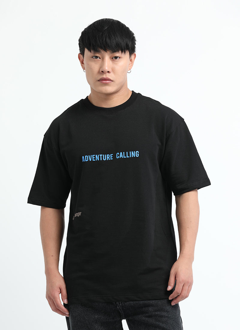 LIFE IS GOOD Oversized Cotton Printed T-Shirt Carbon Black - Front View