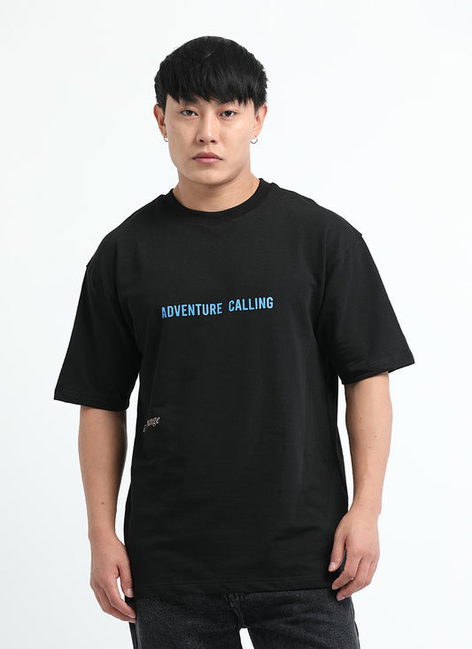 LIFE IS GOOD Oversized Cotton Printed T-Shirt Carbon Black - Front View