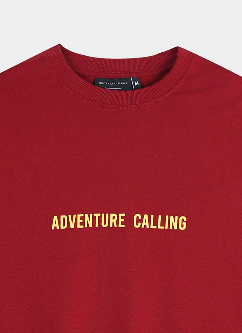 LIFE IS GOOD Oversized Cotton Printed T-Shirt Crimson Red - Details Image