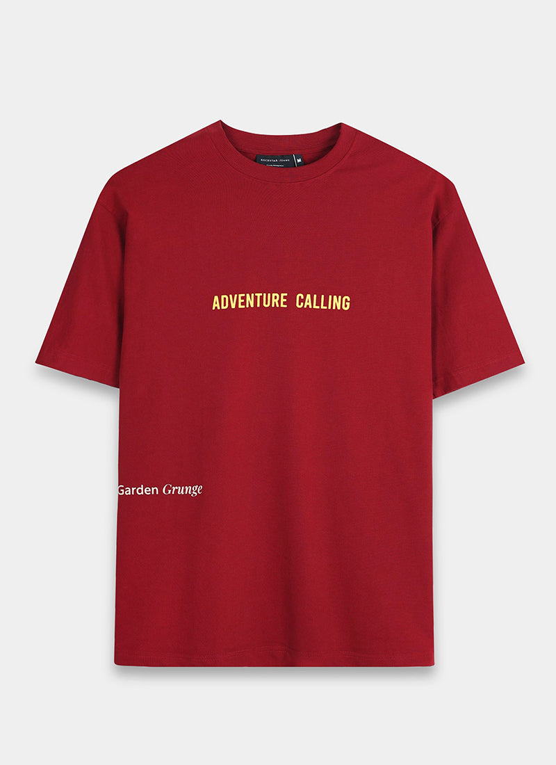 LIFE IS GOOD Oversized Cotton Printed T-Shirt Crimson Red - Flatlay Front View