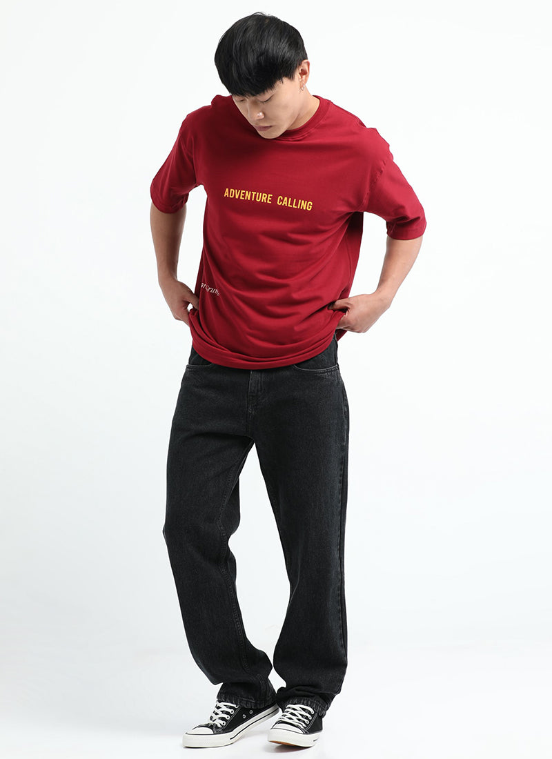 LIFE IS GOOD Oversized Cotton Printed T-Shirt Crimson Red - Full Image