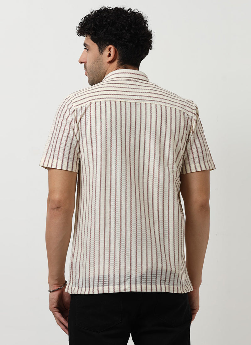 NOIR Pinstripe Jacquard Shirt Off White-Back View