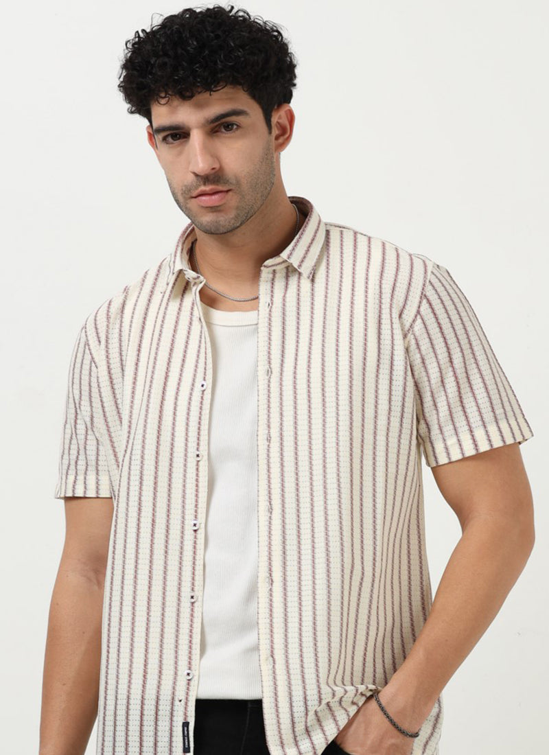 NOIR Pinstripe Jacquard Shirt Off White-Front View