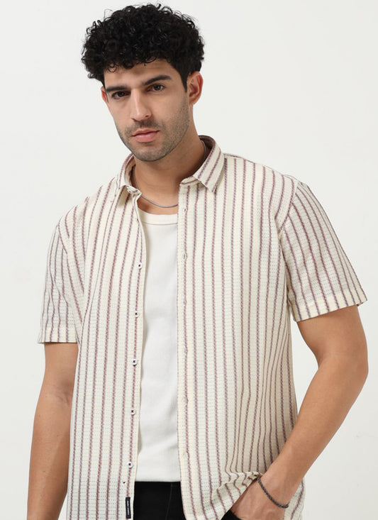 NOIR Pinstripe Jacquard Shirt Off White-Front View