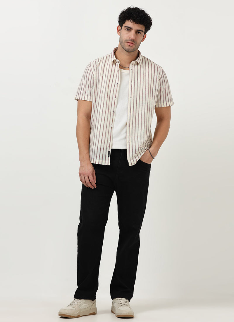 NOIR Pinstripe Jacquard Shirt Off White-Model Front View