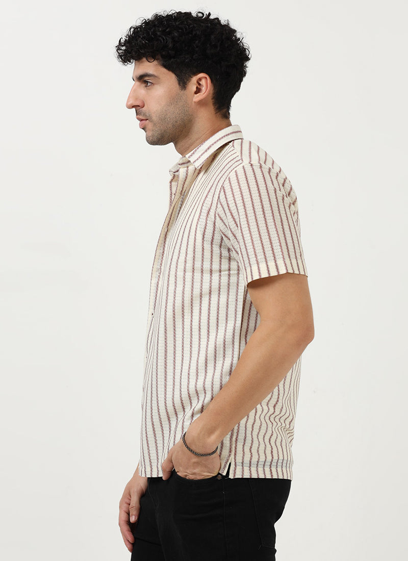 NOIR Pinstripe Jacquard Shirt Off White-Model Side View