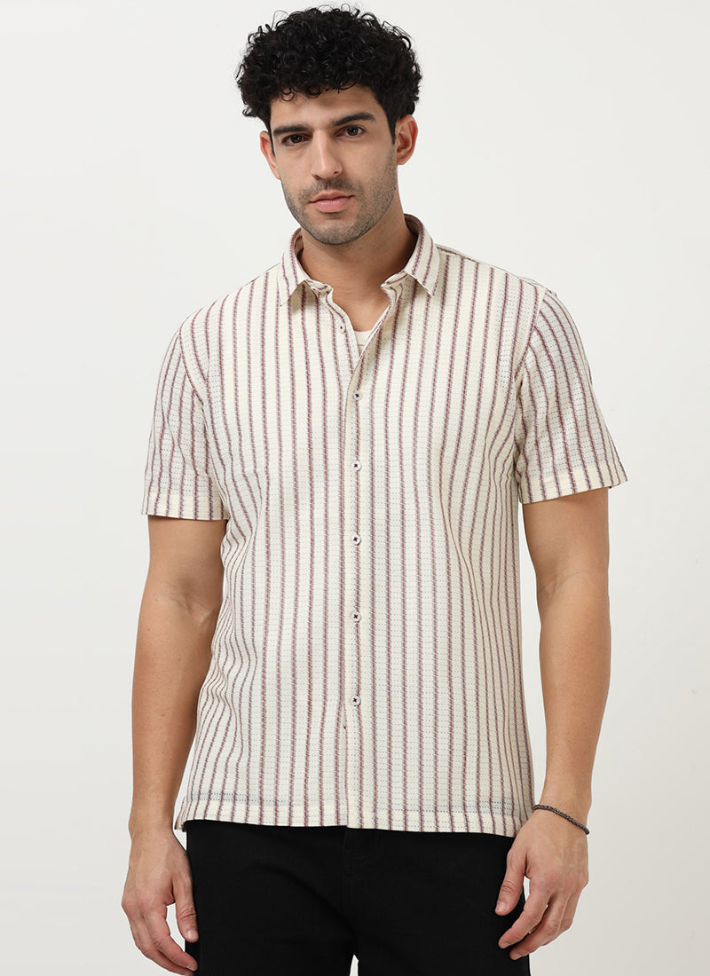 NOIR Pinstripe Jacquard Shirt Off White-Model View