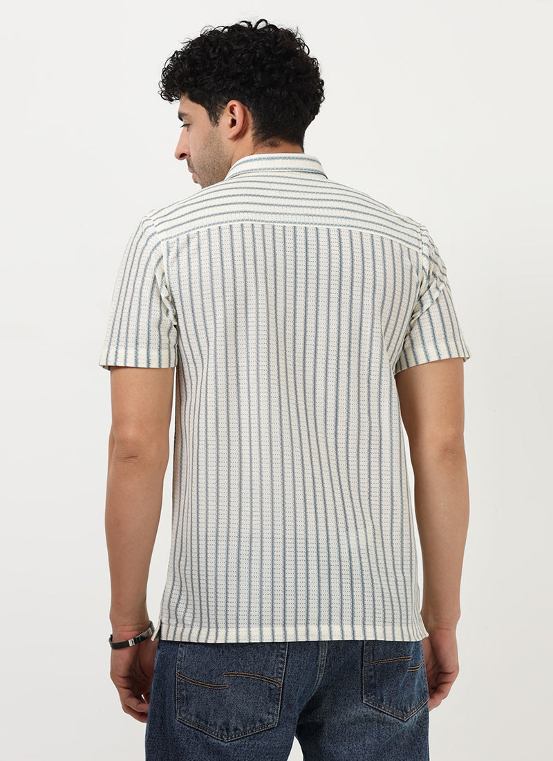 NOIR Pinstripe Jacquard Shirt Off White Blue-Back View