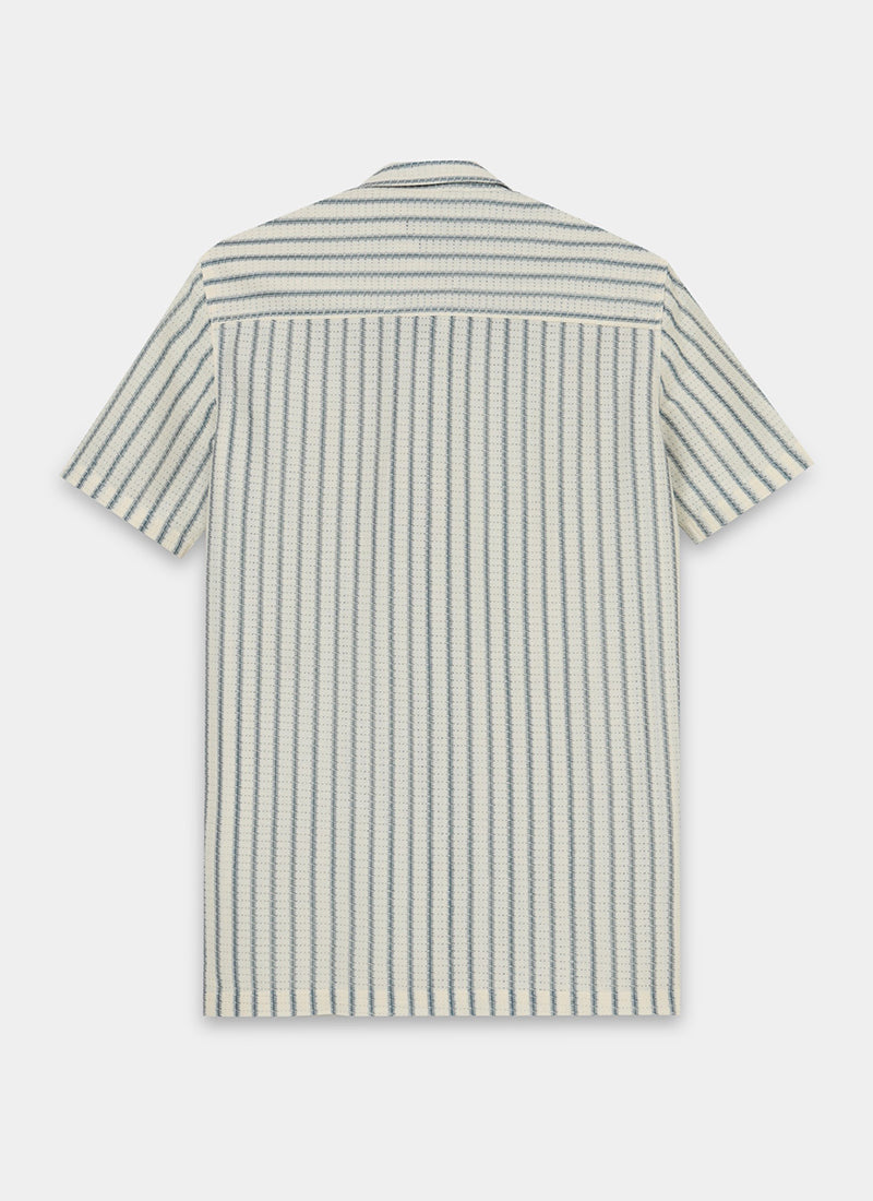 NOIR Pinstripe Jacquard Shirt Off White Blue-Flatlay Back View