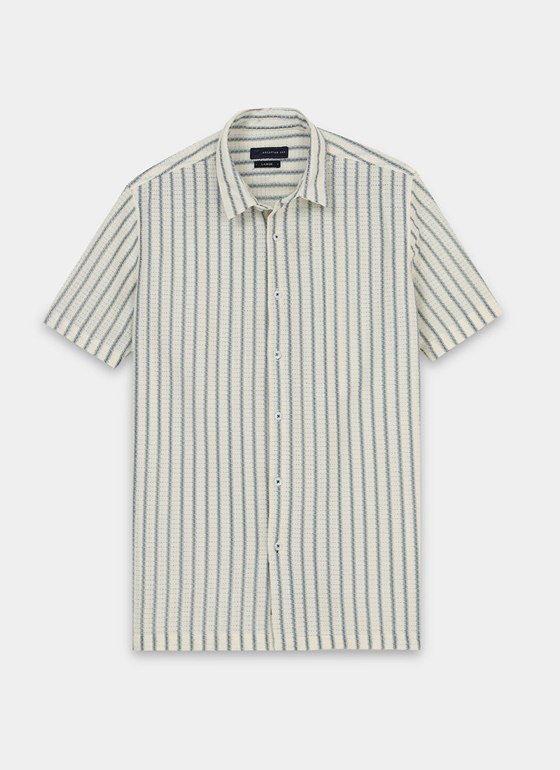 NOIR Pinstripe Jacquard Shirt Off White Blue-Flatlay Front View