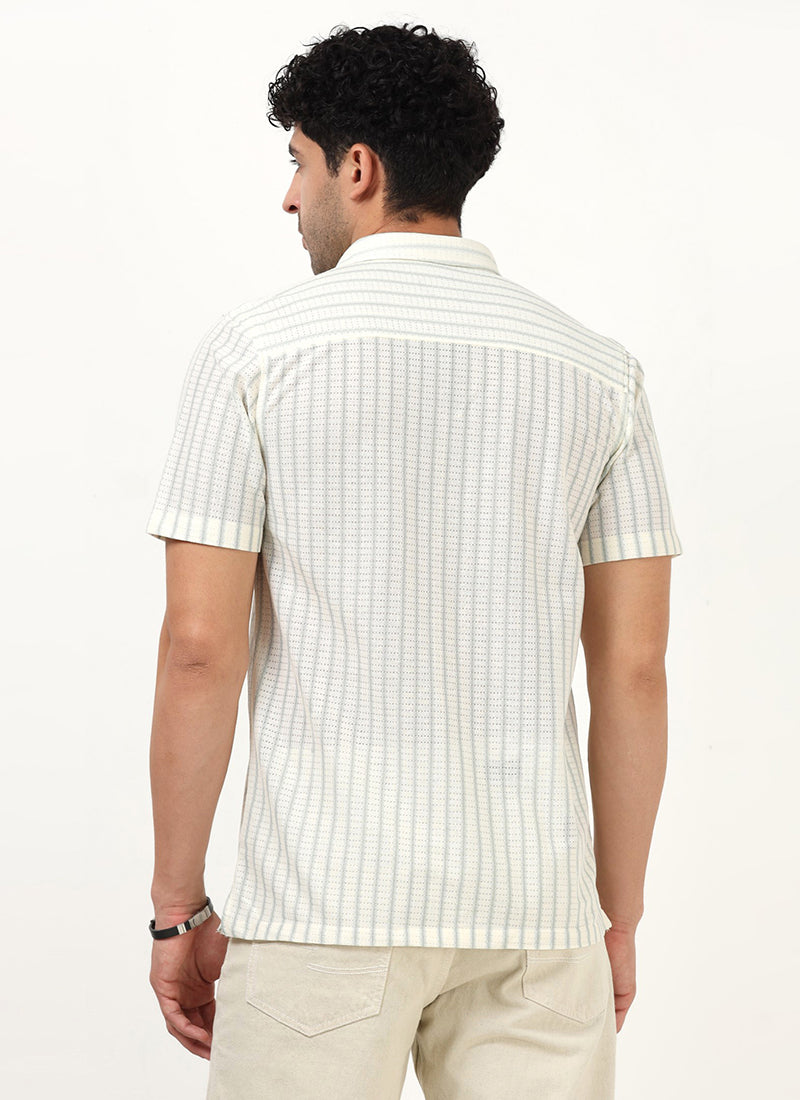 NOIR Pinstripe Jacquard Shirt Off White Celadon-Back View