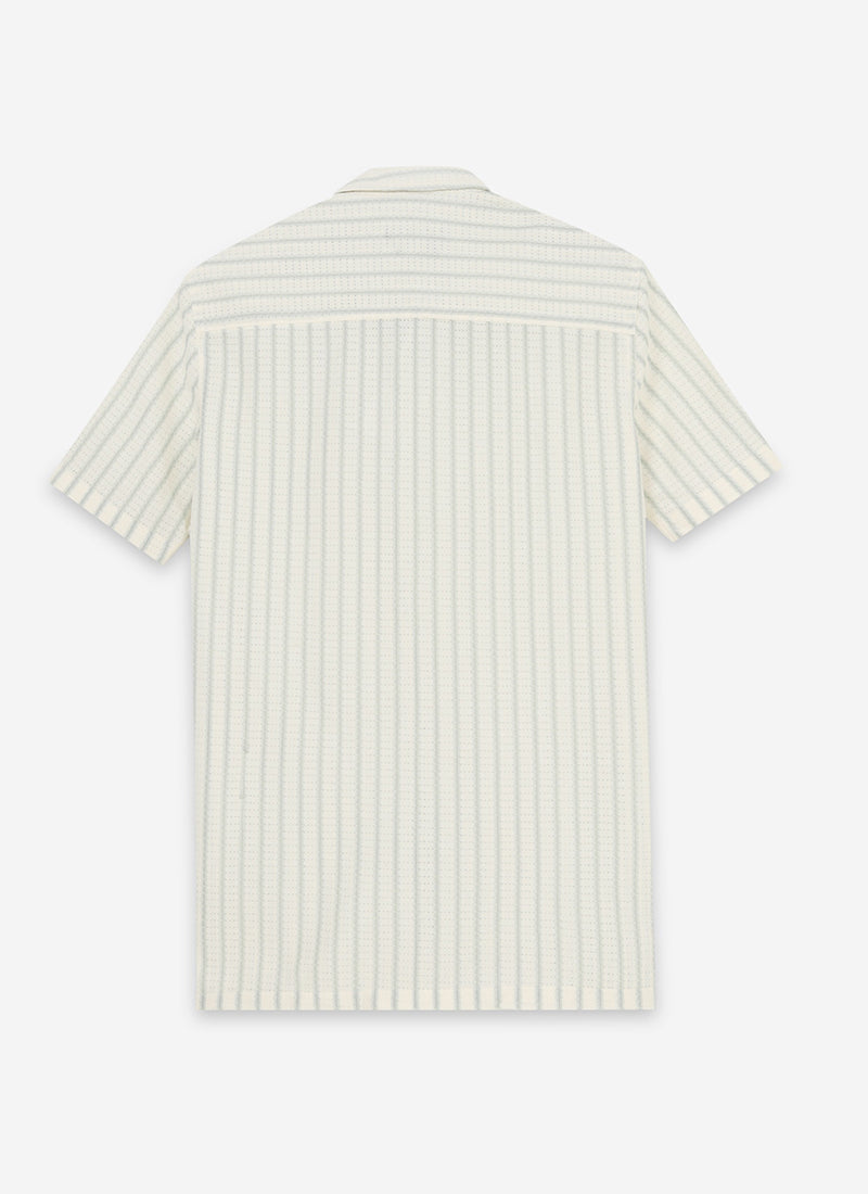 NOIR Pinstripe Jacquard Shirt Off White Celadon-Flatlay Back View