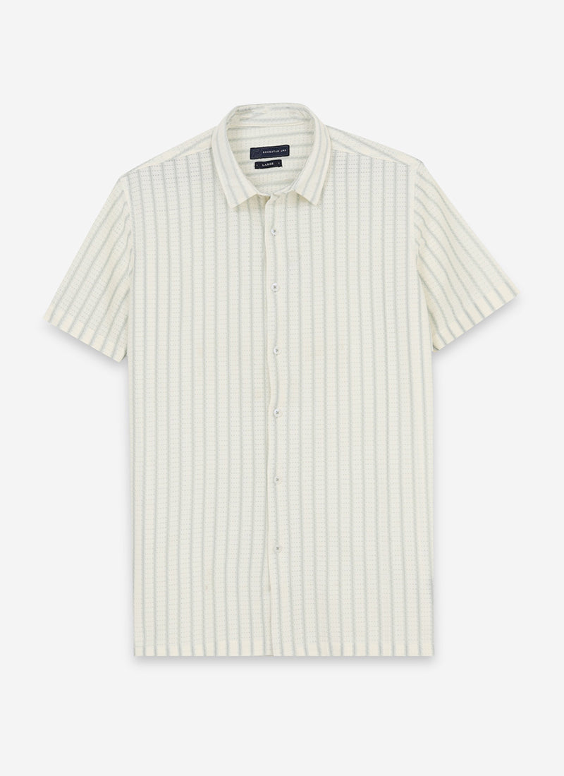 NOIR Pinstripe Jacquard Shirt Off White Celadon-Flatlay Front View