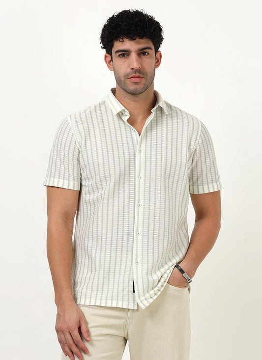 NOIR Pinstripe Jacquard Shirt Off White Celadon-Front View