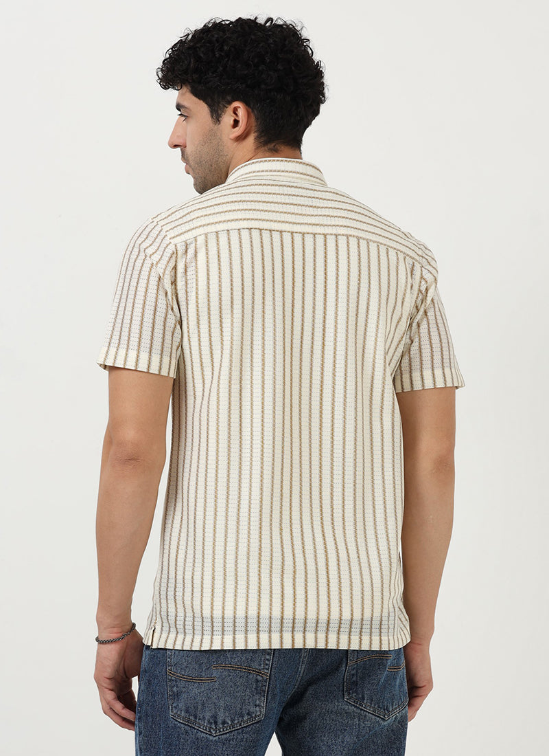 NOIR Pinstripe Jacquard Shirt Off White Sand-Back View
