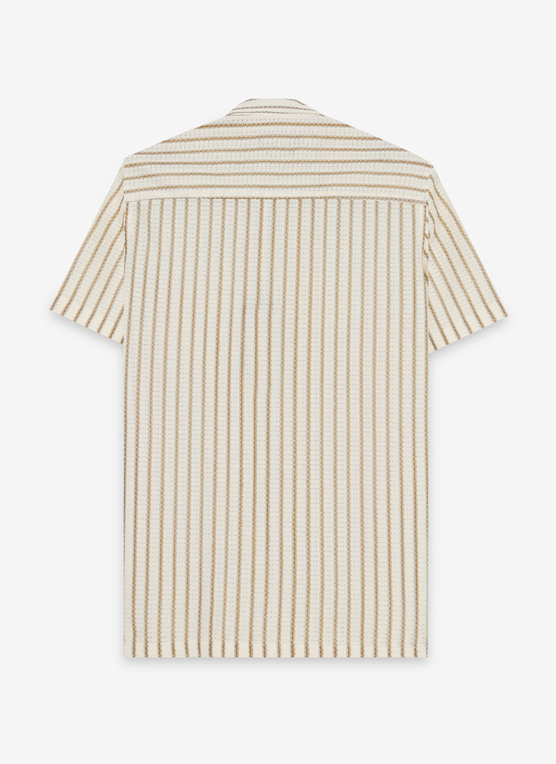 NOIR Pinstripe Jacquard Shirt Off White Sand-Flatlay Back View