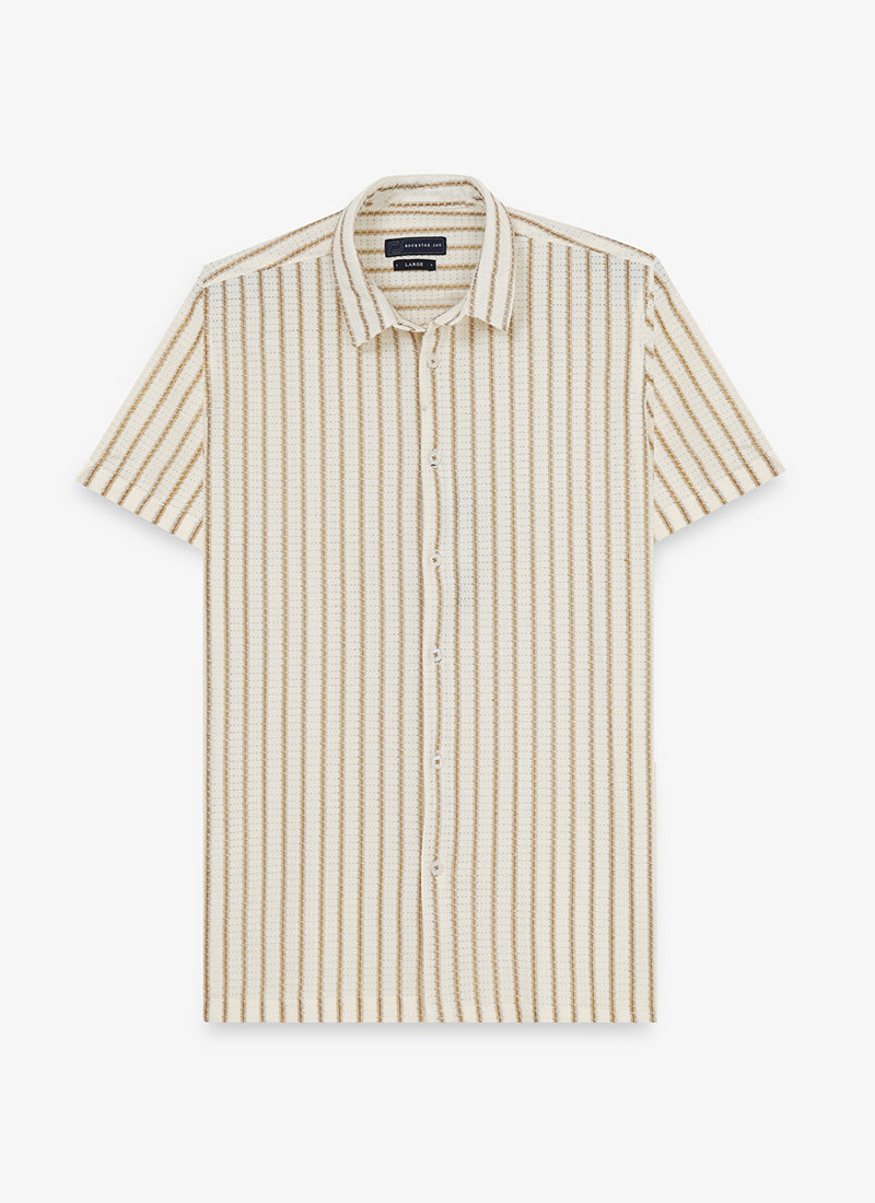 NOIR Pinstripe Jacquard Shirt Off White Sand-Flatlay Front View