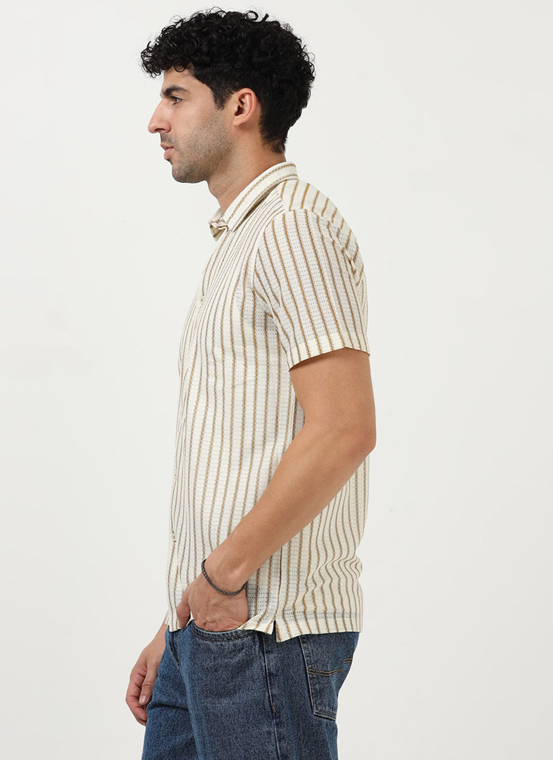 NOIR Pinstripe Jacquard Shirt Off White Sand-Model Side View