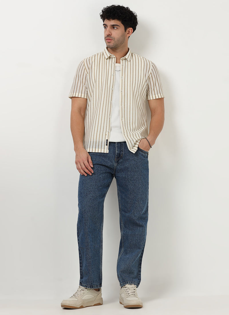 NOIR Pinstripe Jacquard Shirt Off White Sand