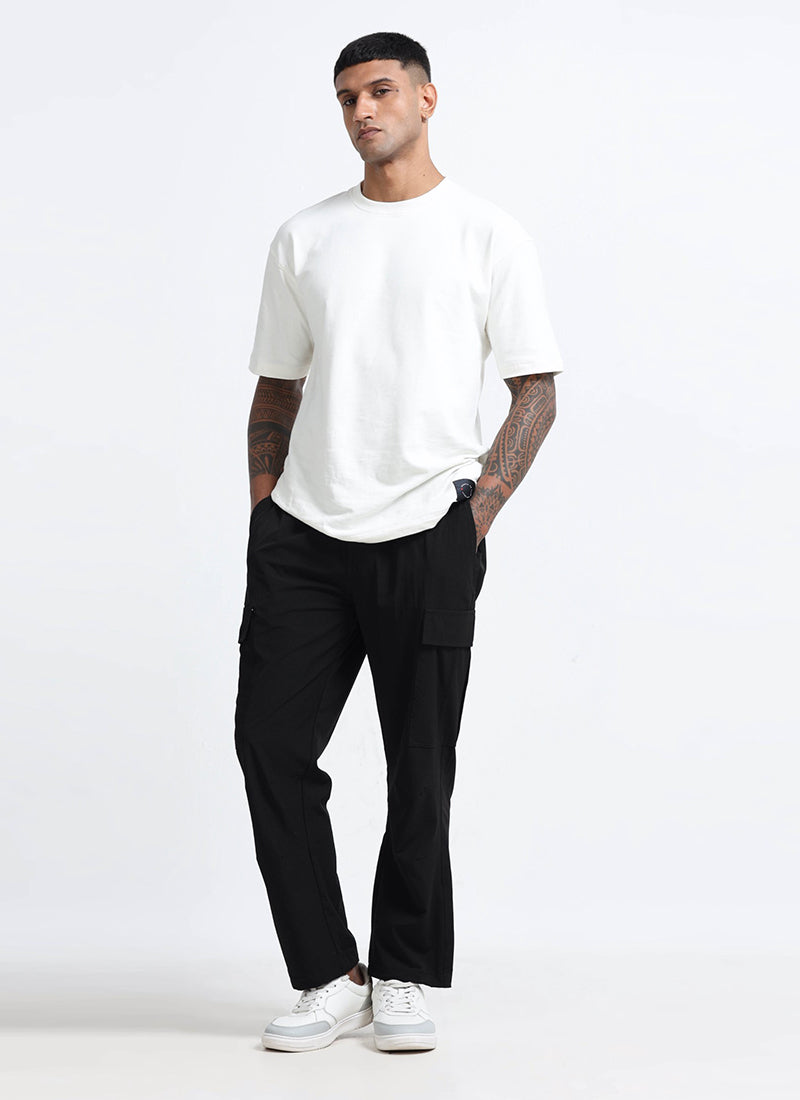 PARACHUTE Travel Cargo Relaxed Fit Pants Black-Model Front View
