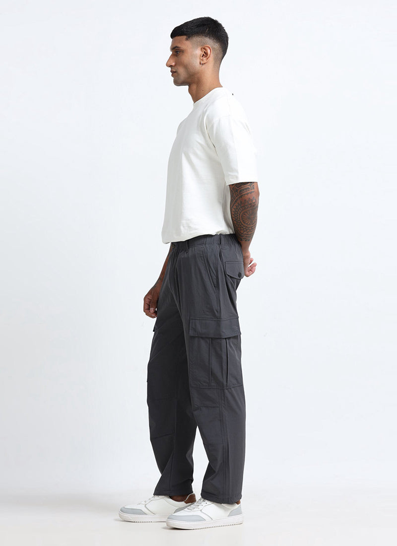 PARACHUTE Travel Cargo Relaxed Fit Pants Graphite Grey- Model Side View