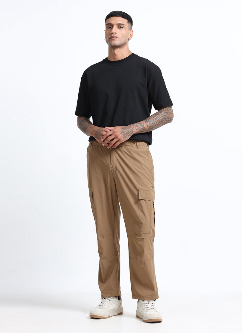 PARACHUTE Travel Cargo Relaxed Fit Pants Khaki-Model Front View