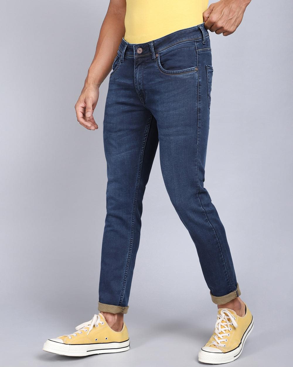 Ankle Fit Basic Dark Blue Jeans For Men 