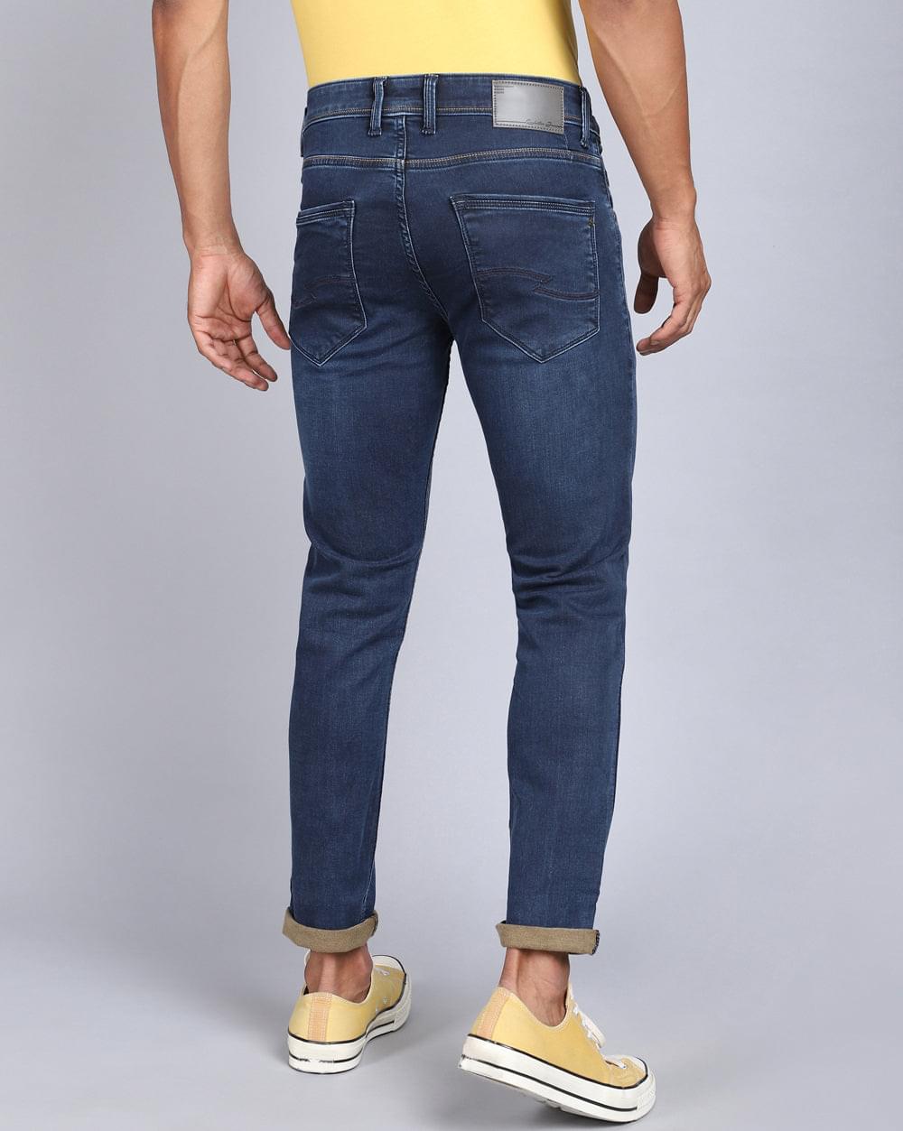 Ankle Fit Basic Dark Blue Jeans For Men 