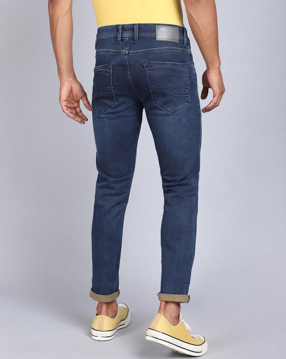 Basic Dark Blue Ankle Fit Jeans For Men