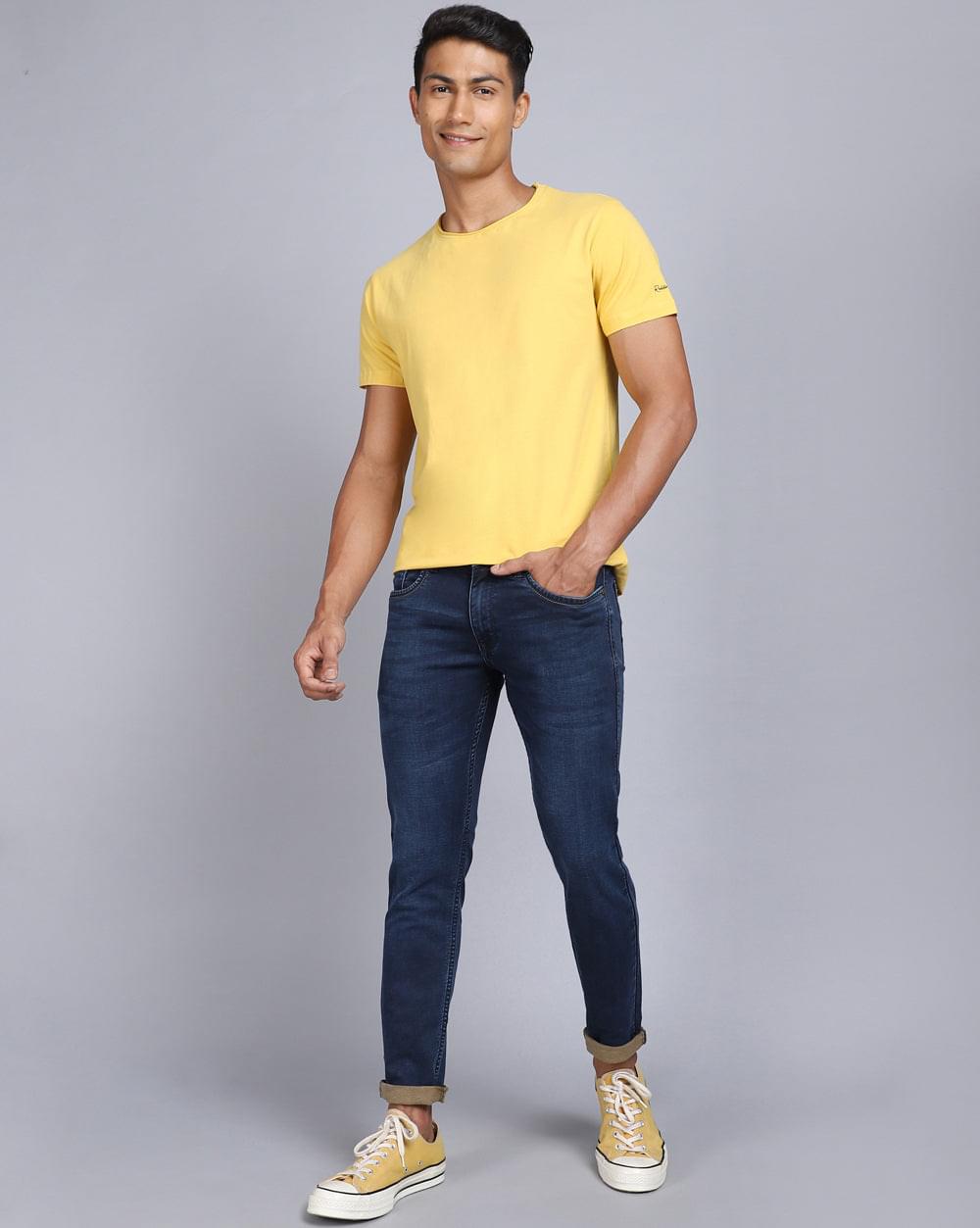 Basic Dark Blue Ankle Fit Jeans For Men