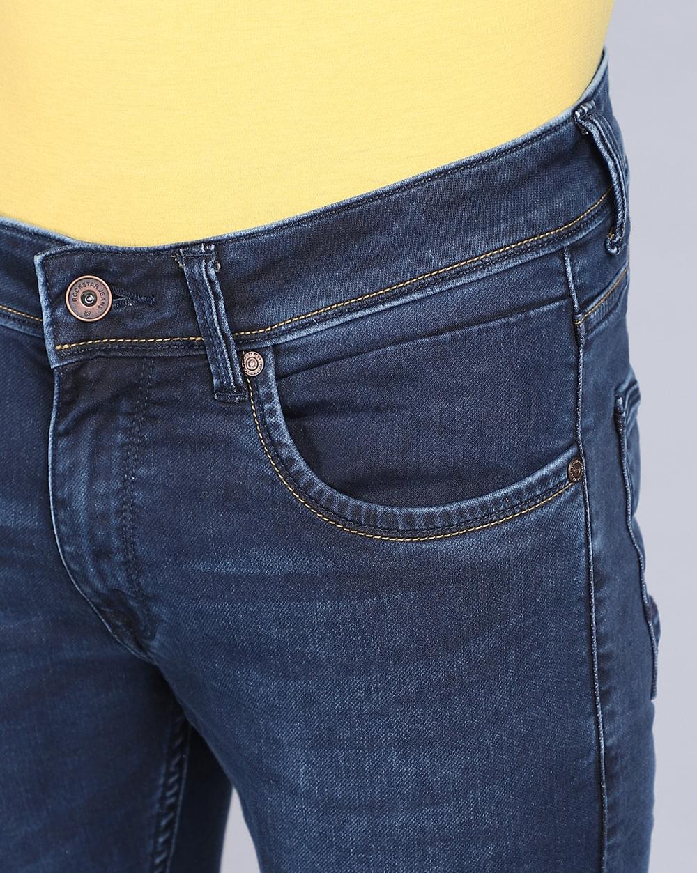 Basic Dark Blue Ankle Fit Jeans For Men
